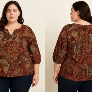 Westbound Woman Paisley Peasant Top – Size 2X – 100% Rayon